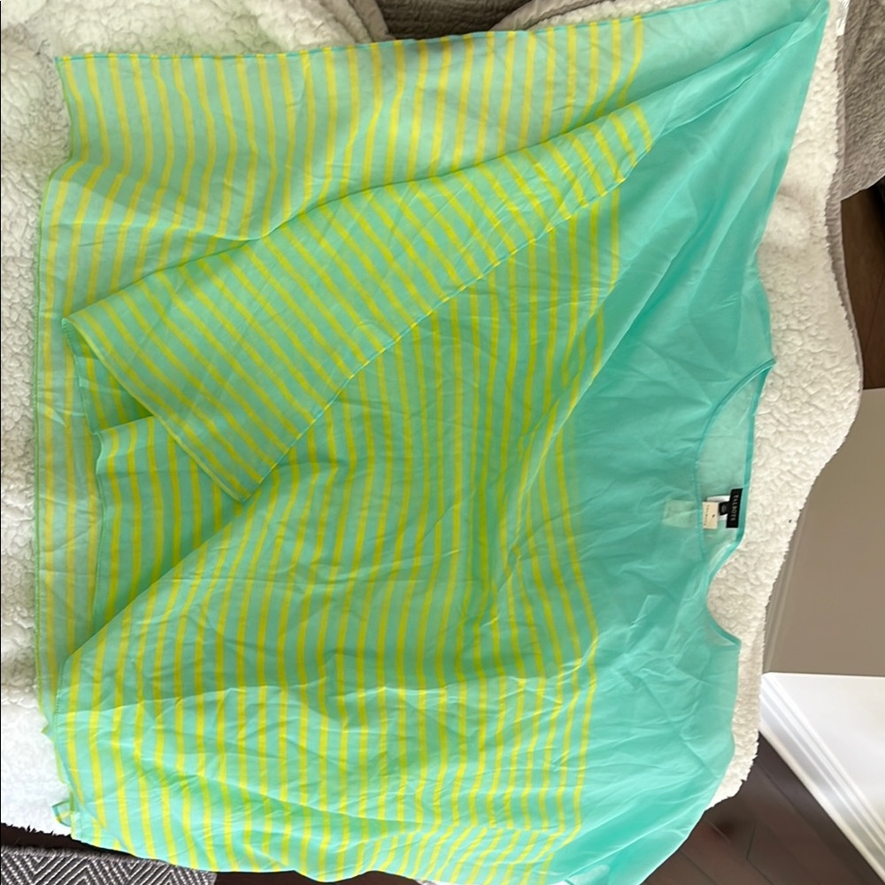 Talbots Asymmetrical Top in Green and Yellow Stripes